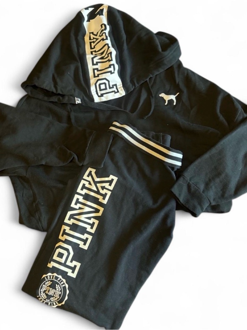 PINK Victoria's Secret Black & White Hoodie and Sweatpants Set